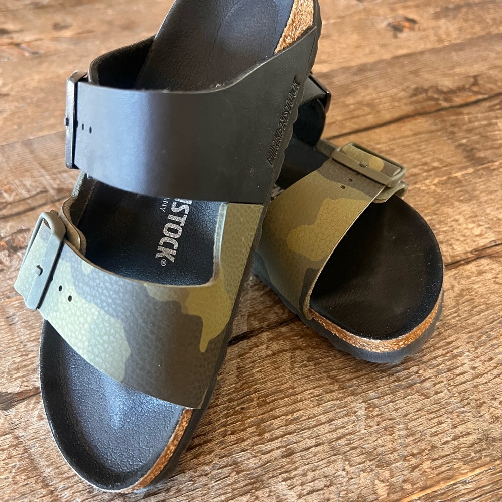 Birkenstock Arizona Split Sandals, Black/Camo Green UK Size 37